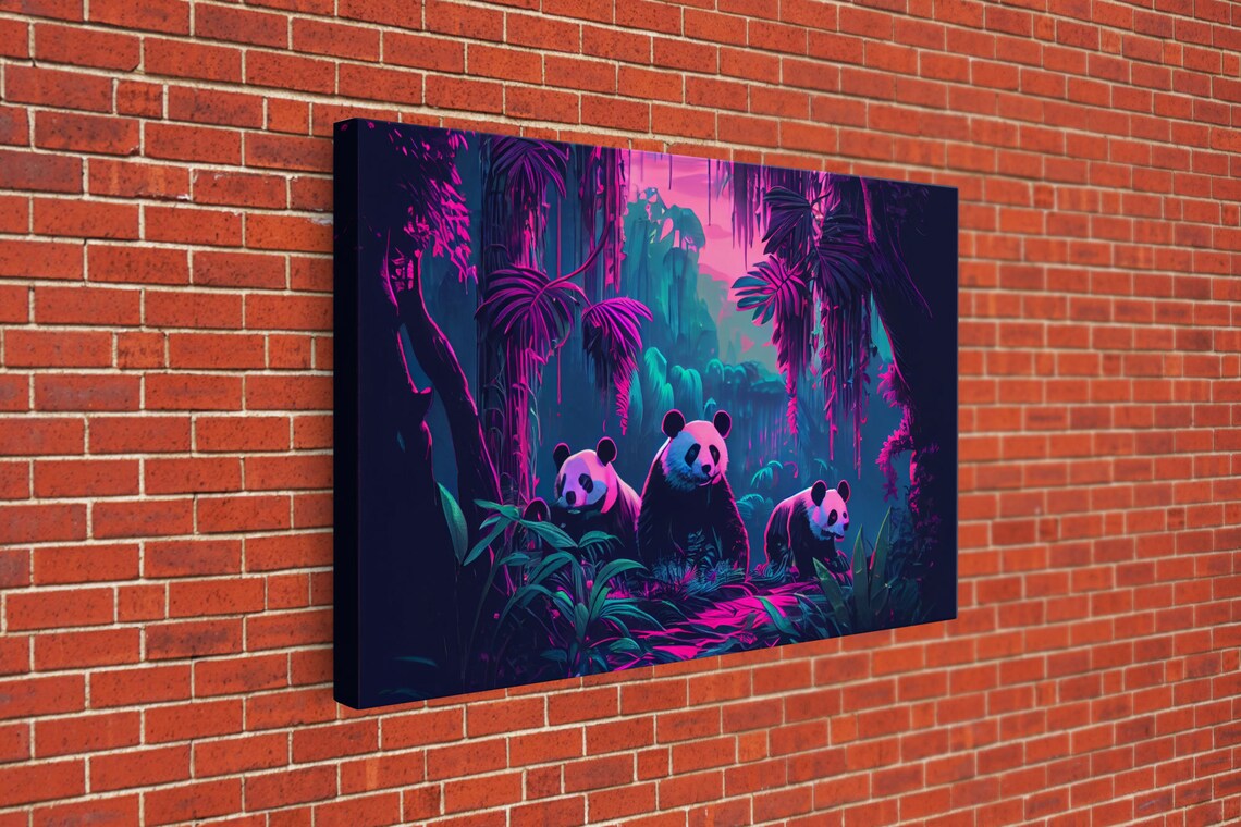 Cute Pandas in the Jungle, Watercolor Art Print - Image 3