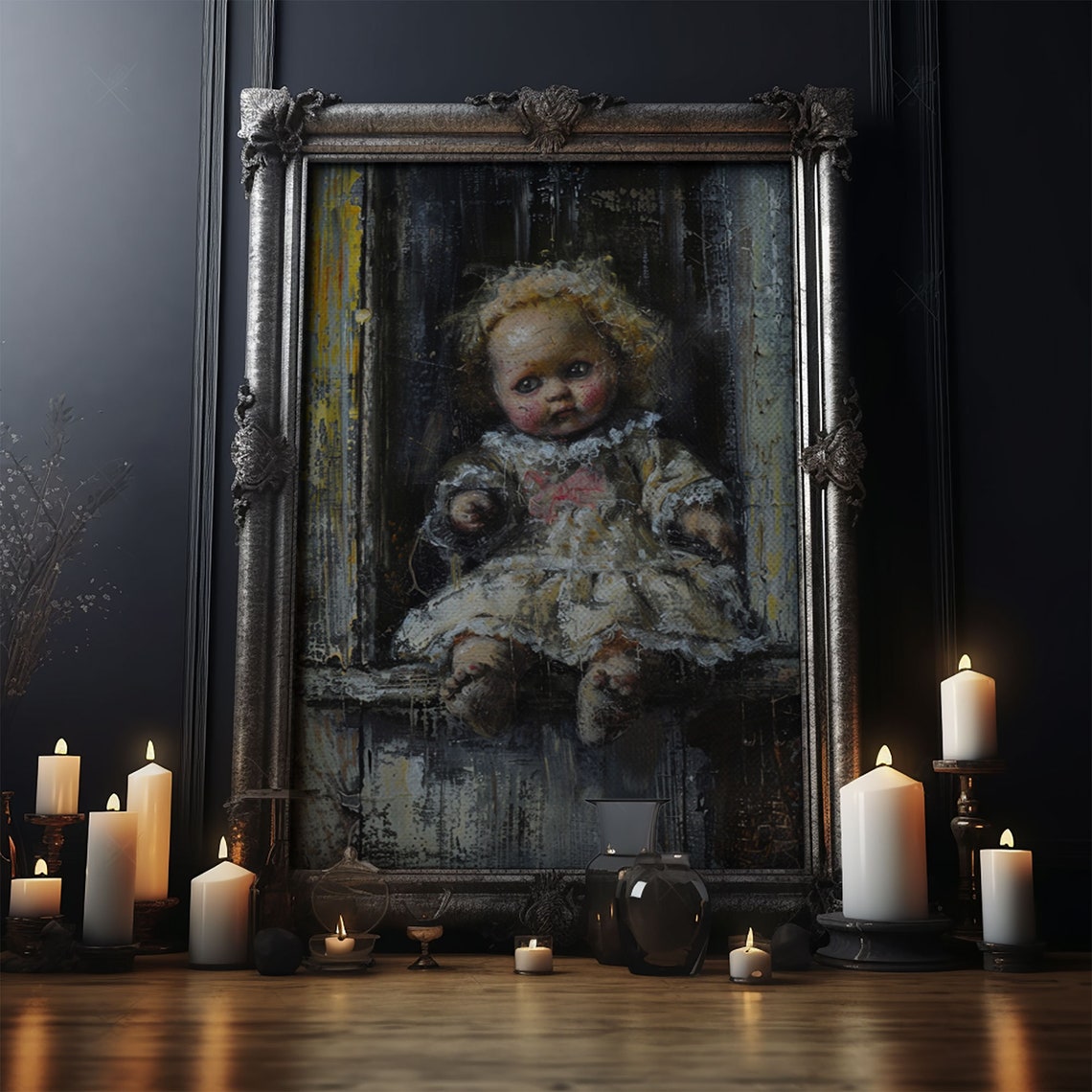 Creepy Vintage Doll Blonde Curls Dark Victorian Doll Art Poster - Image 4