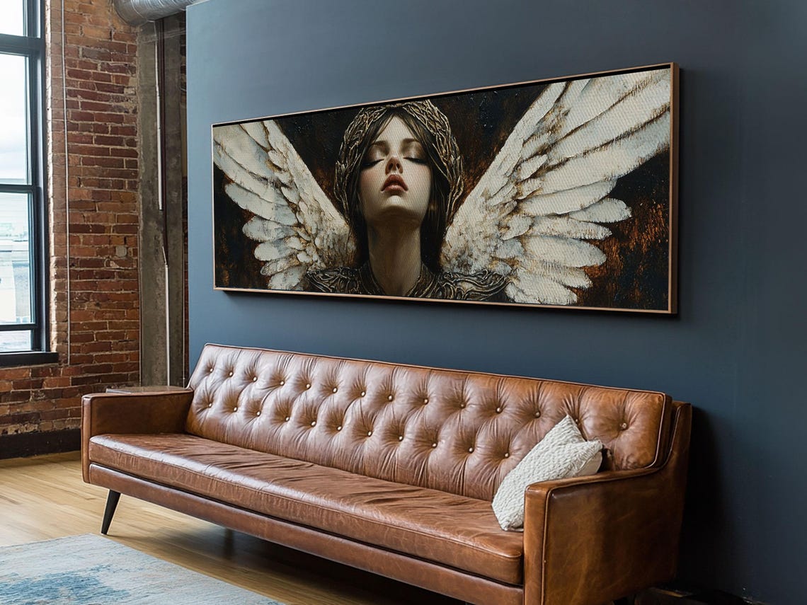 Angel White Wings Dark Moody Painting Celestial Serene Wall Poster - Image 2