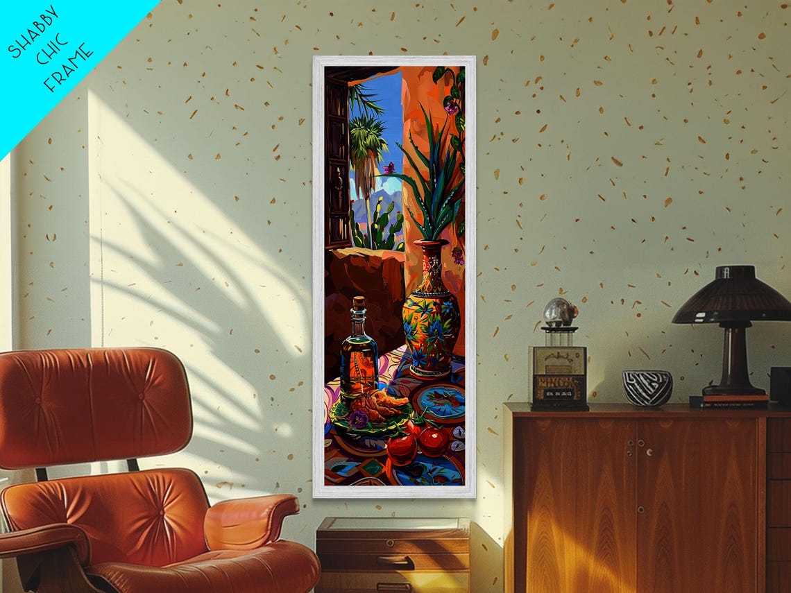 Tropical Landscape Art Print Framed On Vertical Food Art For Kitchen Spanish Inspired Coastal Art Print Modern Wall Art