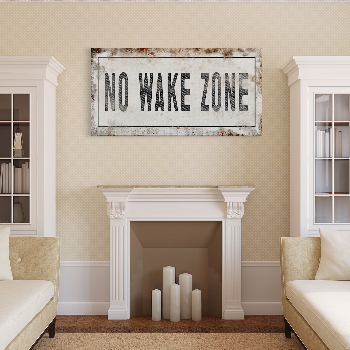 No Wake Zone Rustic Lakehouse Sign Art Print