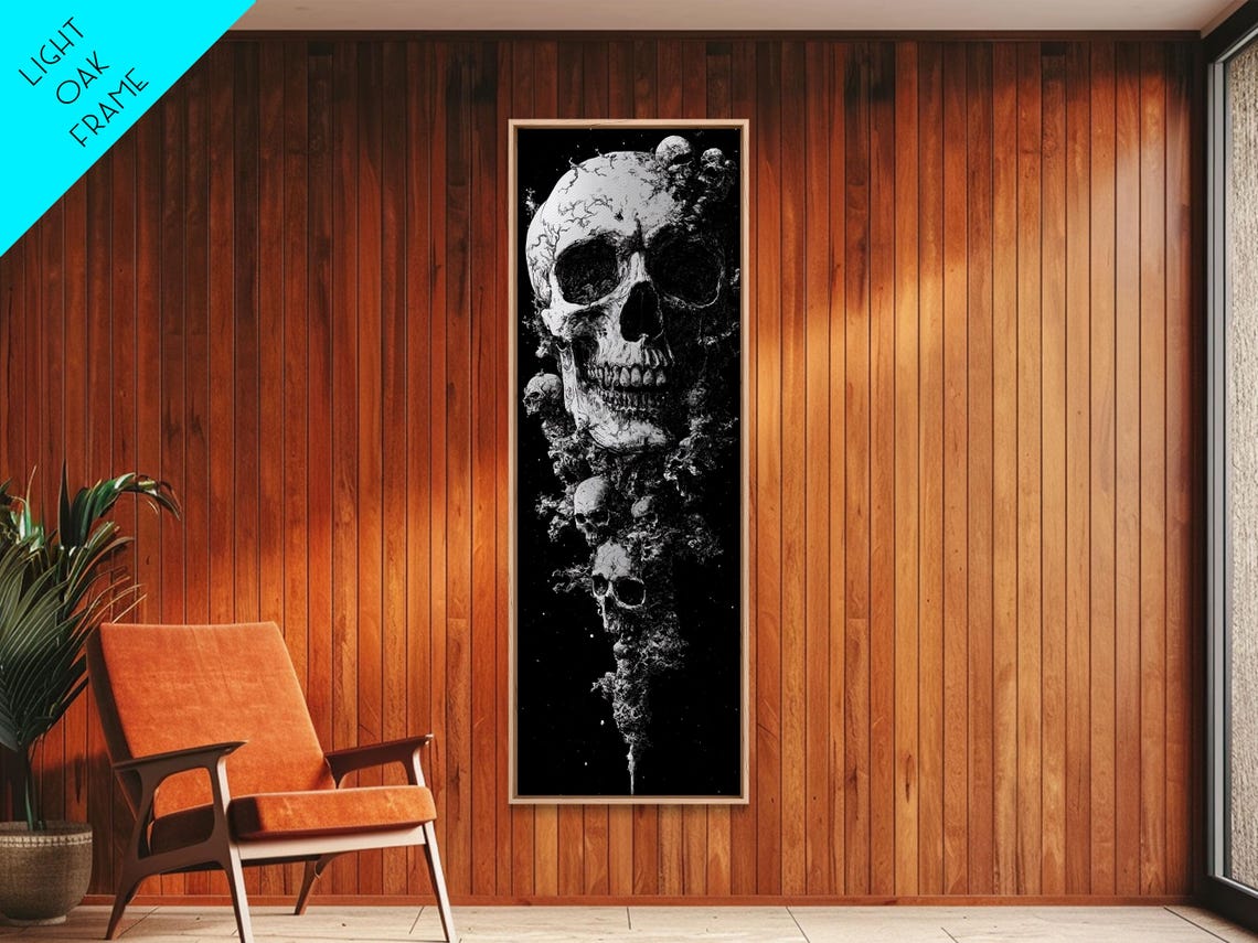 Gothic Skull Black White Horror Dark Art Dissolving Vertical Poster - Image 3