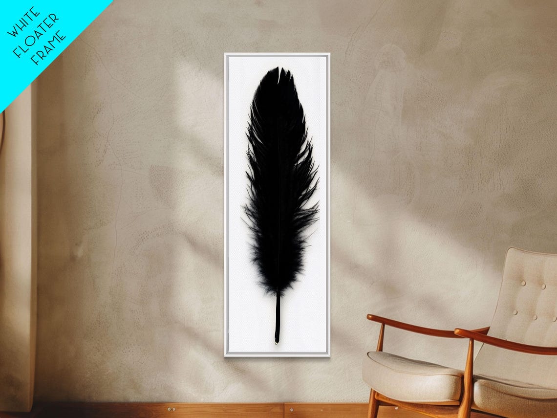 Minimalist Tall Black Feather On White Simple Modern Art Poster - Image 2