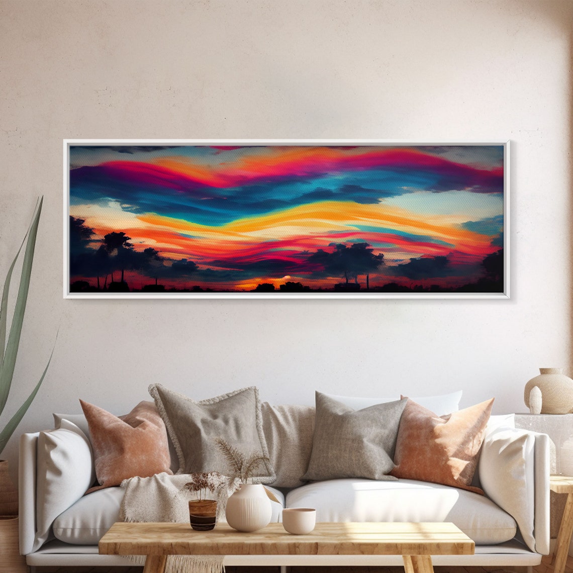 Vivid Sunset Sky With Pink Orange Teal Cloud Bands Panoramic Print - Image 5
