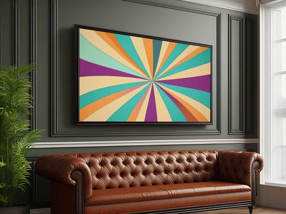 Eclectic Large Original Geometric Mid Century Modern Wall Art Wood Framed Print Bright And Colorful Contemporary Art
