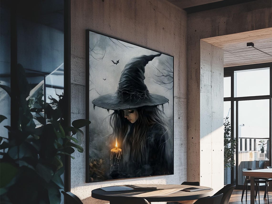 Gothic Witch Holding Candle Dark Academia Halloween Art Print - Image 4