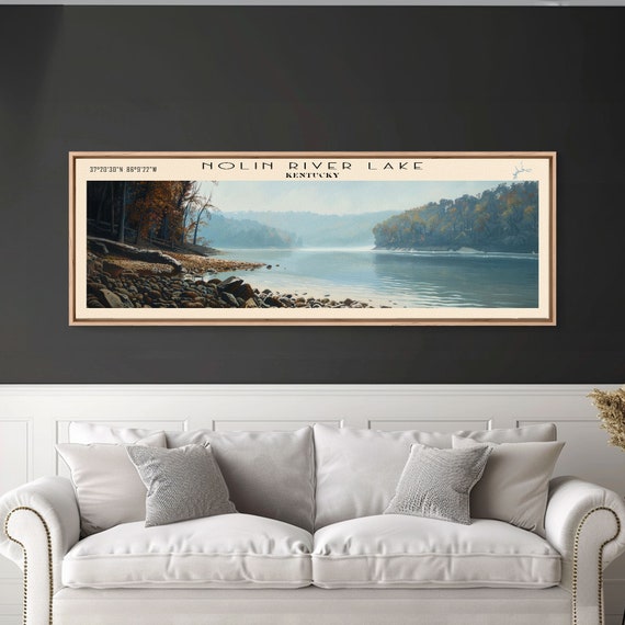 Nolin River Lake Kentucky Framed Print Lake House Decor Panoramic Wall Art Travel Poster Landscape Painting Modern Art