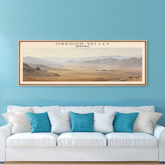 Orkhon Valley Retro Travel Poster Panoramic Framed Print Mongolia Travel Decor Vintage Style Home Decor Travel Print Wall Art
