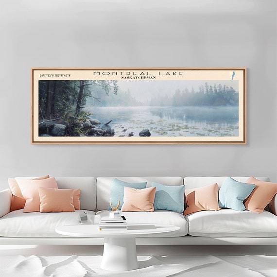 Montreal Lake Framed Print Lake House Decor Panoramic Wall Art Travel Poster Landscape Painting Bedroom Decor