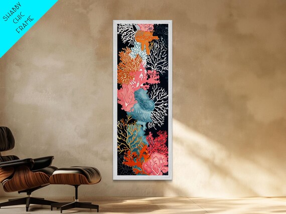 Intricate Coral Reef Art In Vibrant Colors On Tall Vertical Print Perfect For Underwater Sea Life Themed Decor