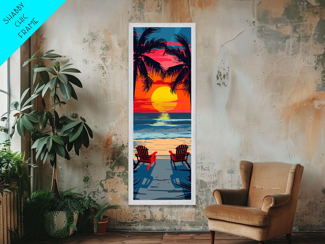 Retro Beach Sunset Chairs Palms Ocean View Midcentury Travel Poster - Image 5