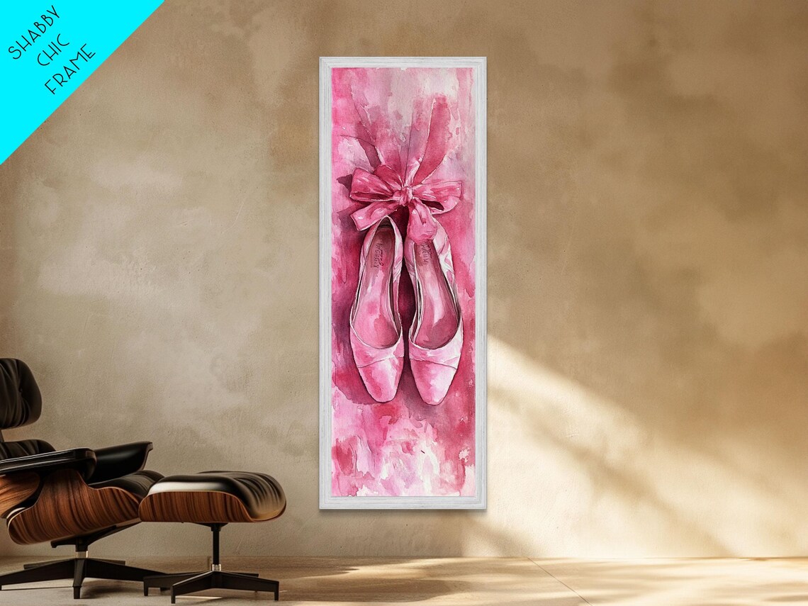 Pink Ballet Shoes Watercolor Painting Pointe Slippers Bow Vertical Poster - Image 4