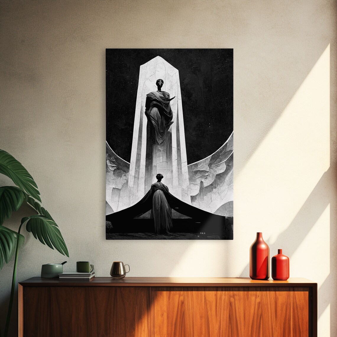 Black And White Art Deco Statue Obelisk Portal Minimalist Wall Poster