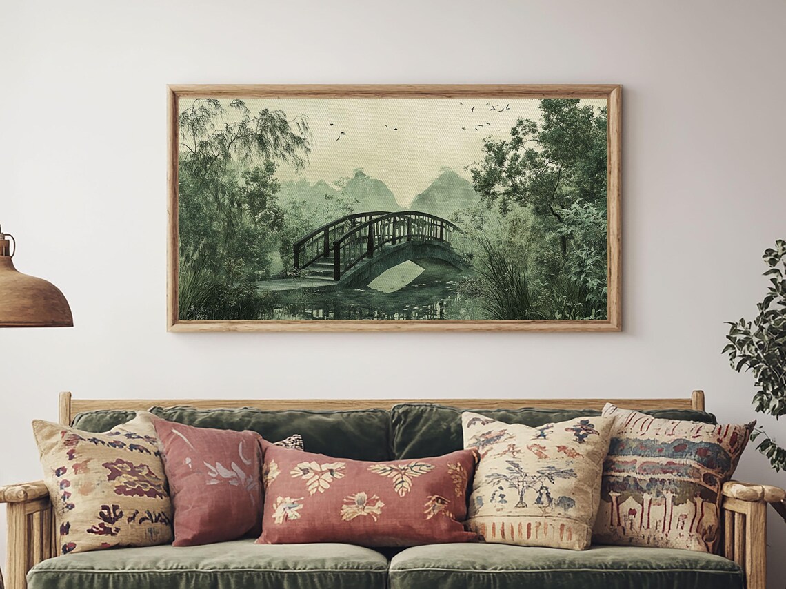 Misty Arched Bridge Japanese Garden Zen Chinoiserie Art Poster - Image 5
