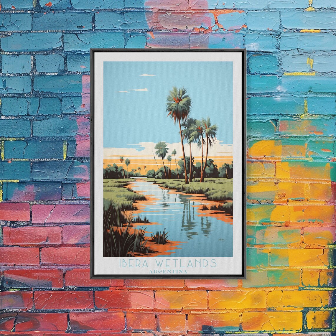 Ibera Wetlands Argentina Marsh Channel Palm Trees Sunset Travel Poster - Image 3