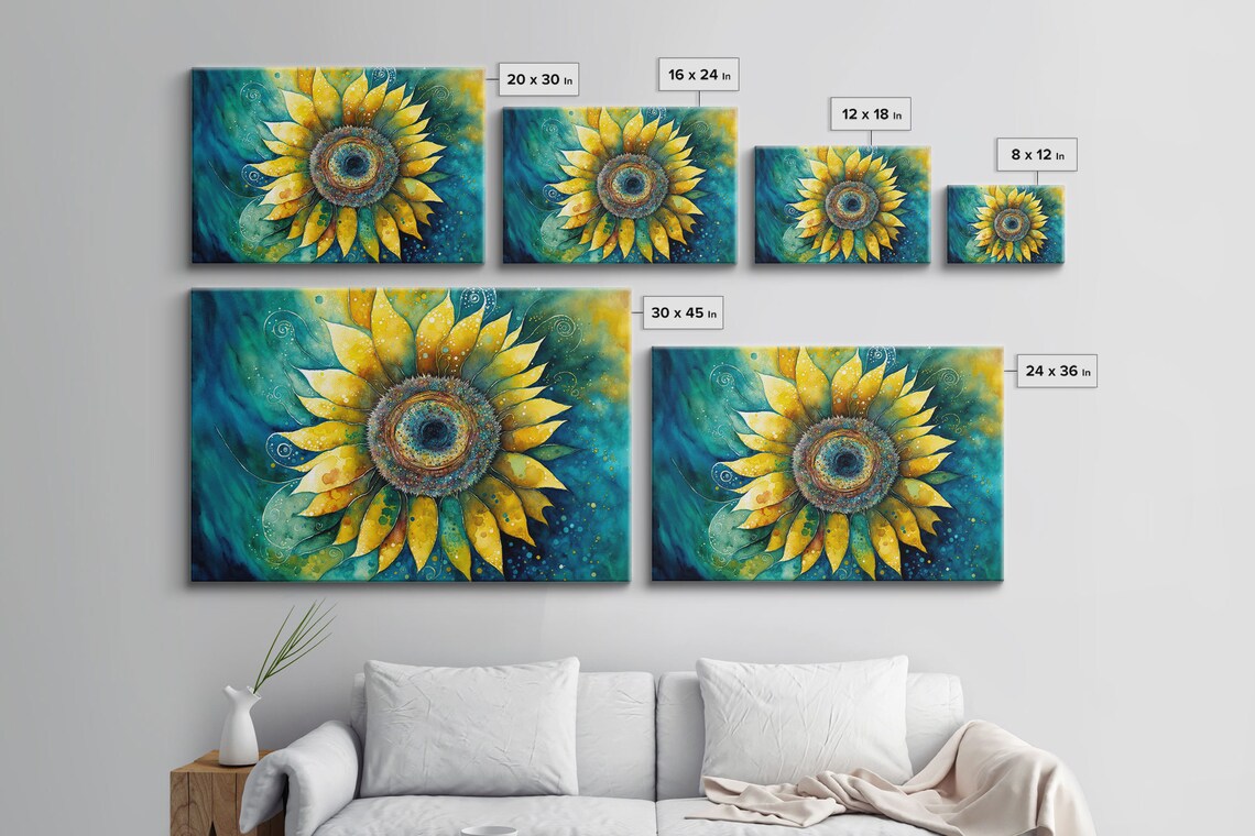 Sunflower Watercolor Farmhouse Living Room Art Print - Image 2
