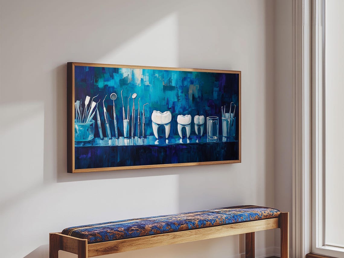 Modern Dental Tools Blue Teal Abstract Dentist Office Wall Decor Print - Image 4