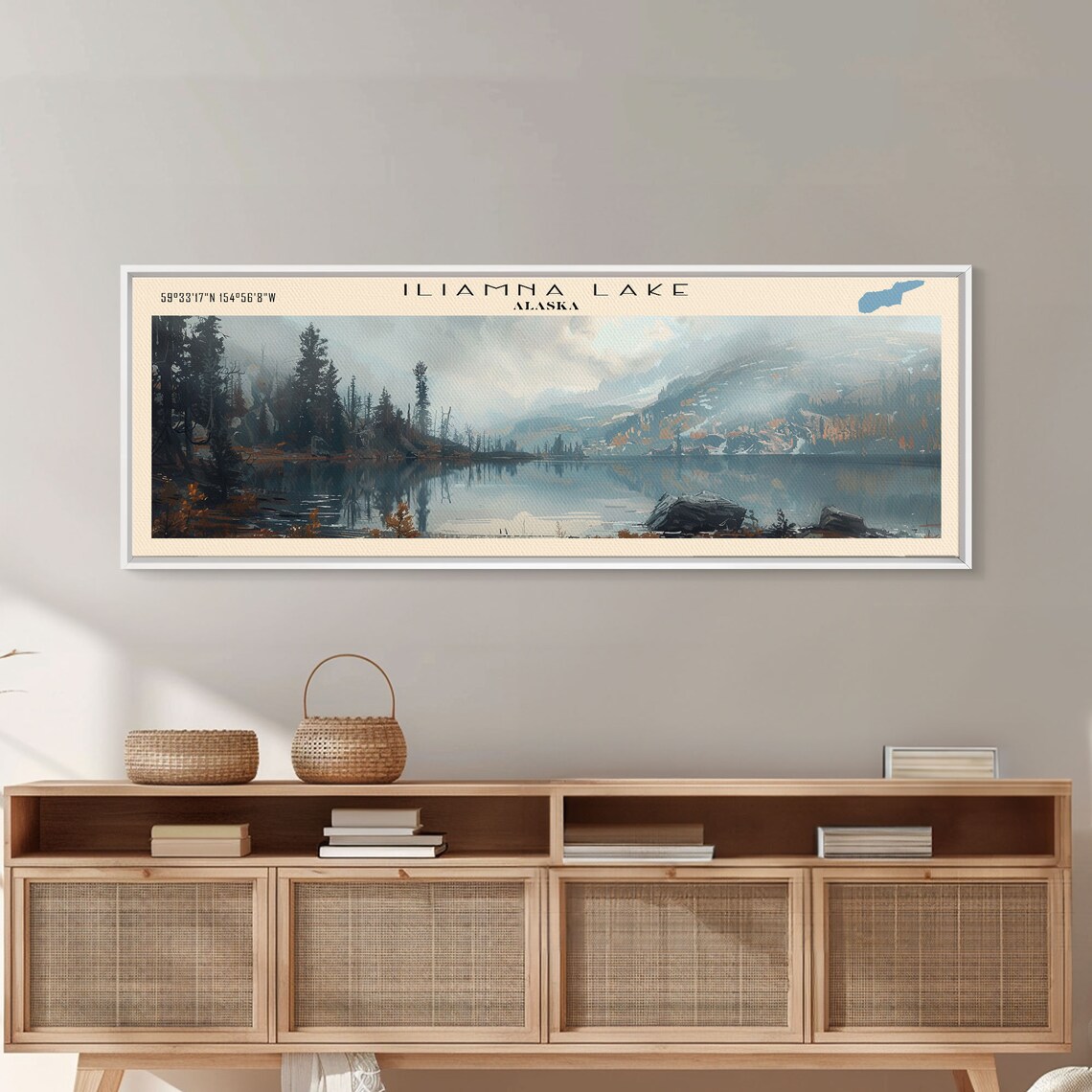 Iliamna Lake Alaska Misty Pine Shore Snowy Peaks Travel Poster - Image 5