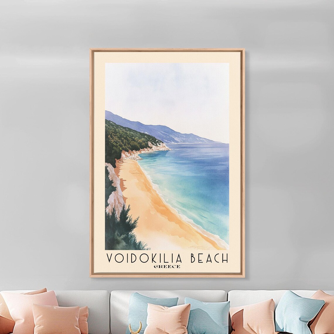 Voidokilia Beach Greece Omega Bay Golden Sand Watercolor Travel Poster - Image 2