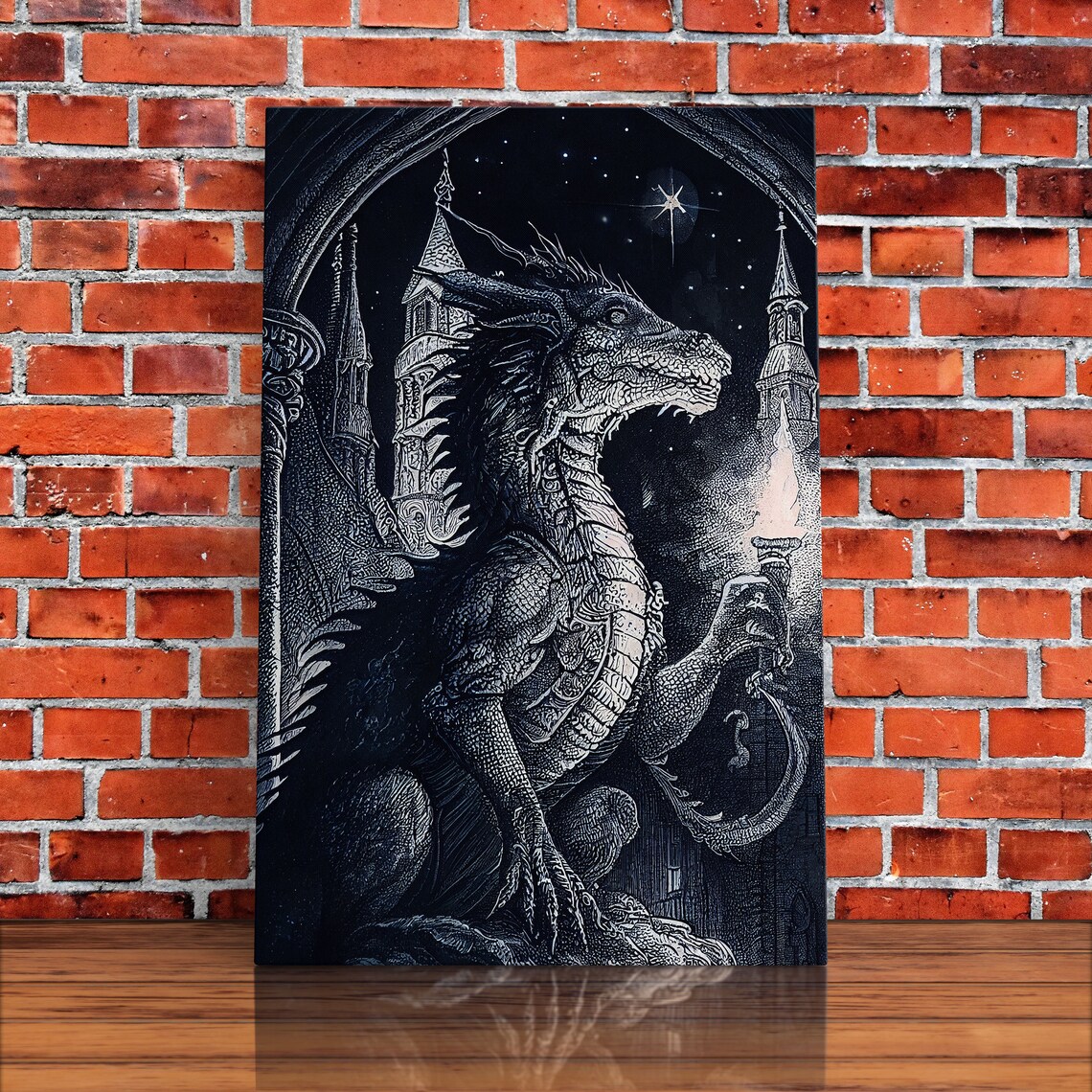 Black And White Fantasy Dragon Wall Art Print - Image 5