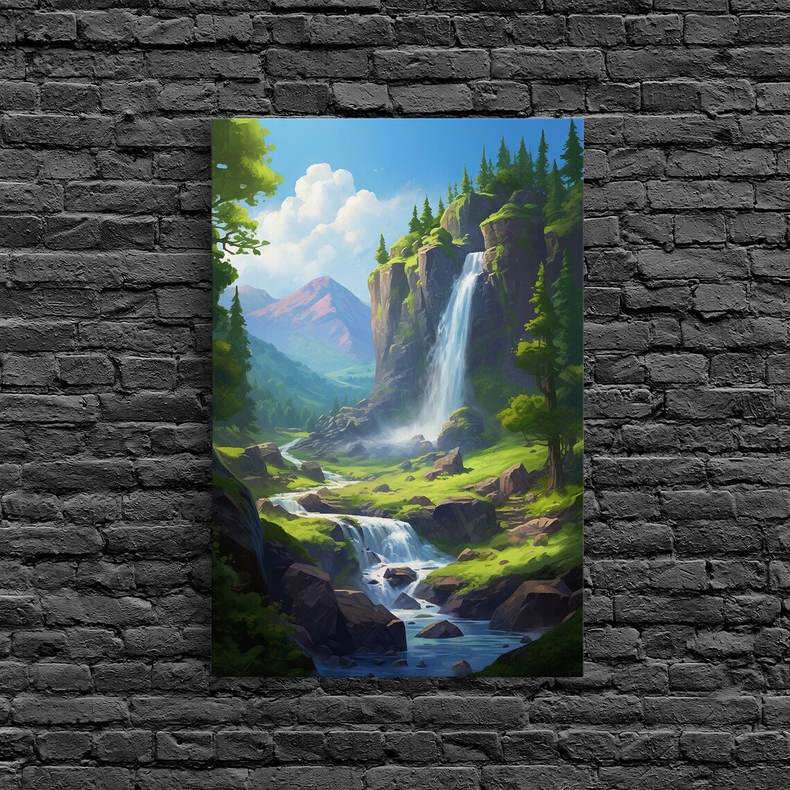 Waterfalls Landscape Art Print, Vertical Wall Art