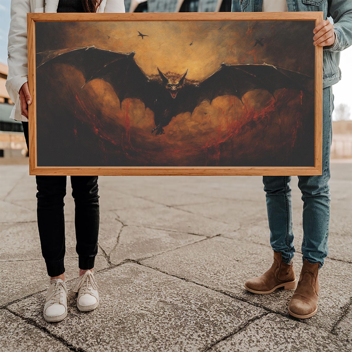 Giant Vampire Bat With Wings Spread Against Fiery Night Sky Poster - Image 5