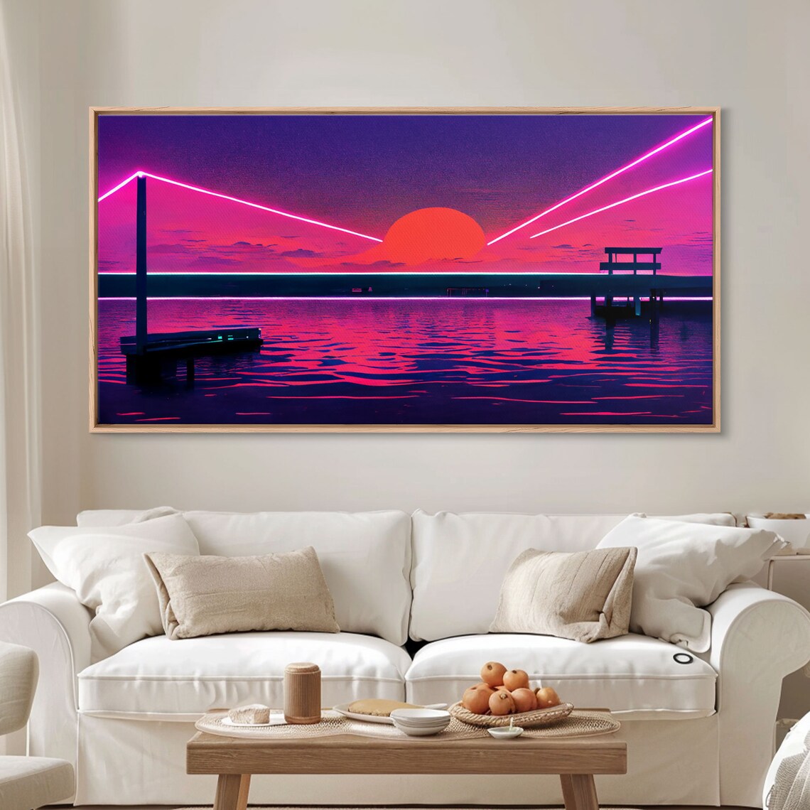 Outrun Style Abstract Art Print, Synthwave Retro Decor