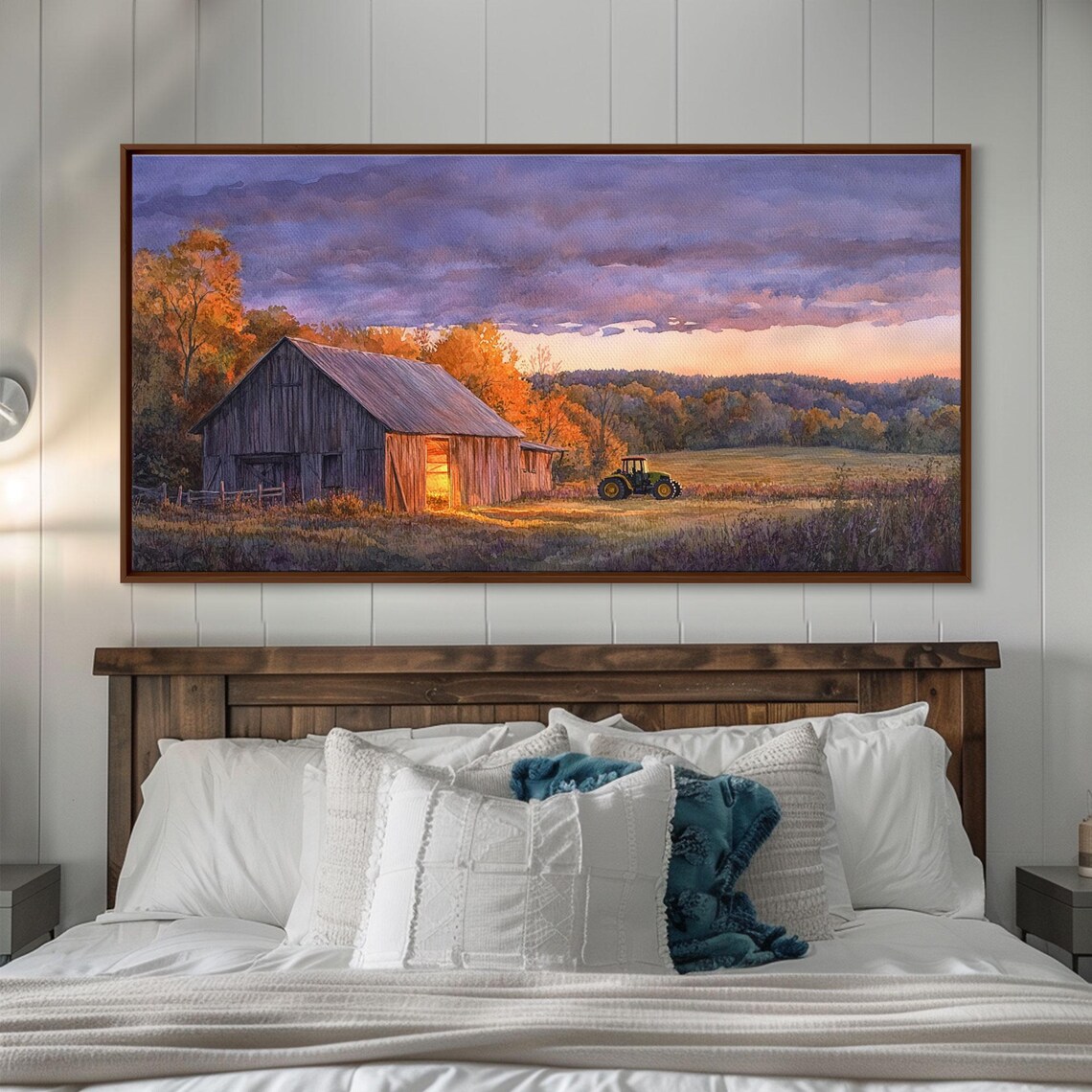 Rustic Autumn Farmhouse Decor Print Sunset Landscape With Tractor And Barn Moody Landscape Fall Decor Autumn Wall Art Gift Idea - Image 3