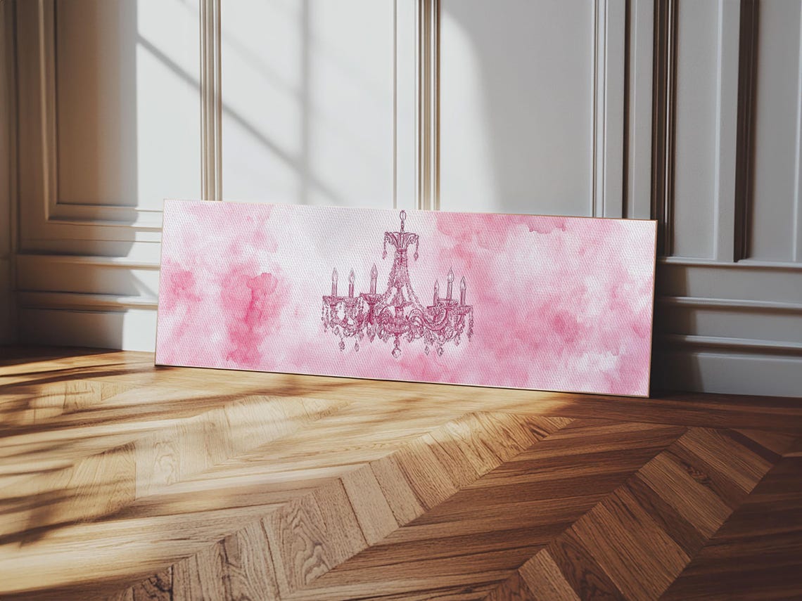 Pink Watercolor Crystal Chandelier Horizontal Elegant Wall Art Poster - Image 4