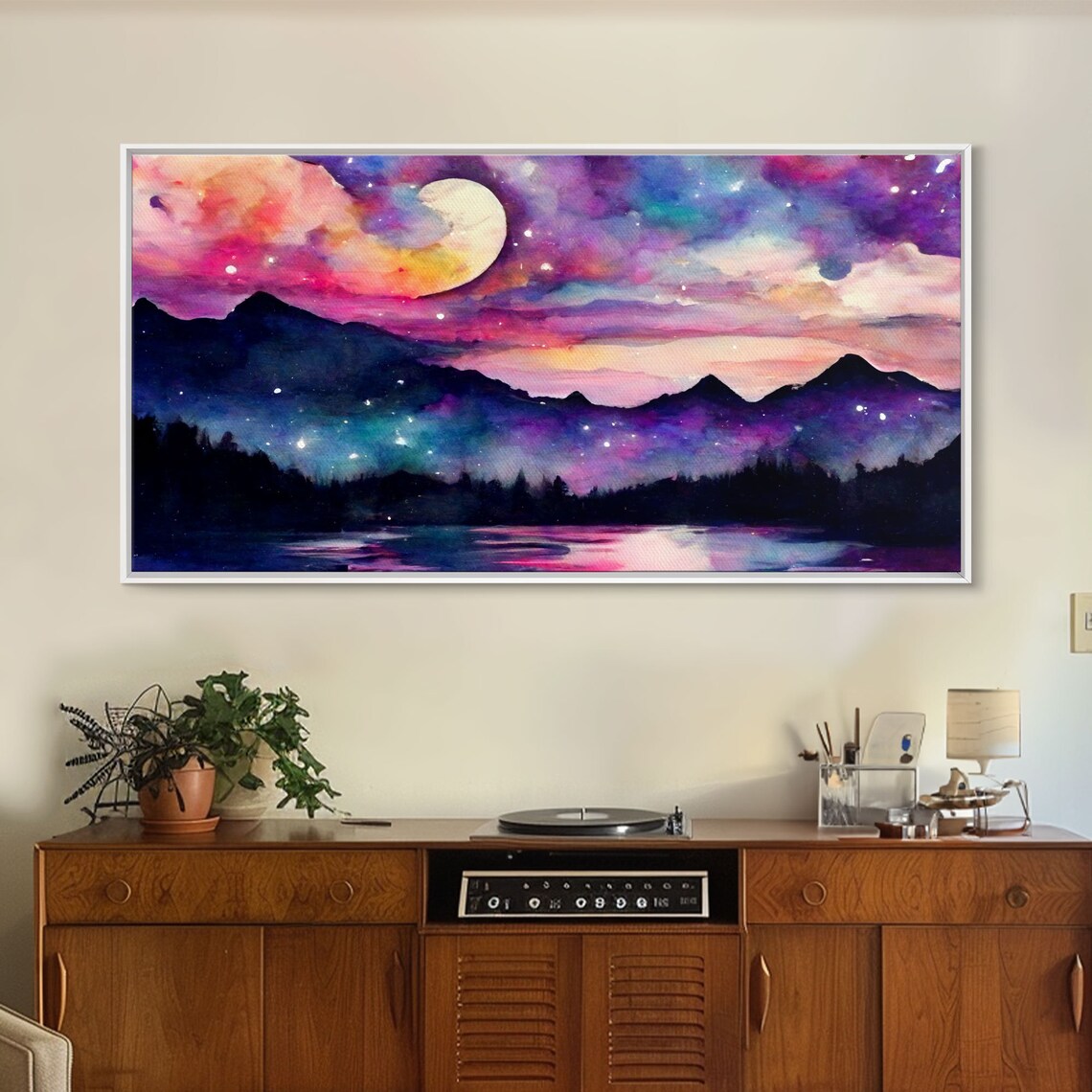 Magical Forest Print, Lake Forest Mountains Landscape