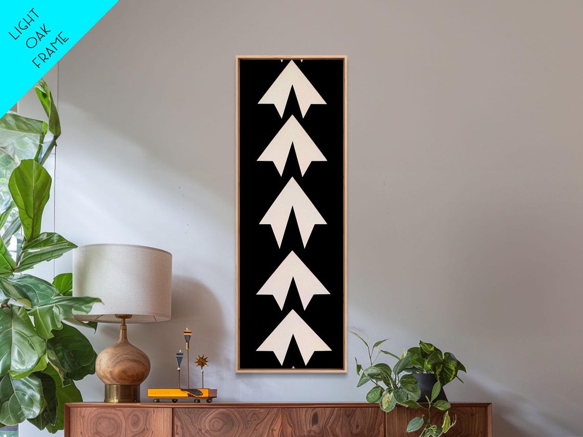Five White Arrows Black Background Monochrome Geometric Wall Art - Image 4