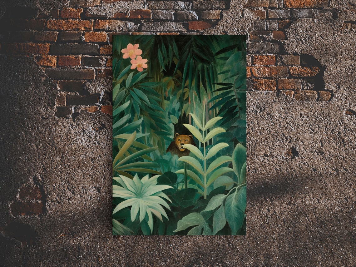 Bear In Lush Tropical Jungle Dense Green Foliage Botanical Art Poster