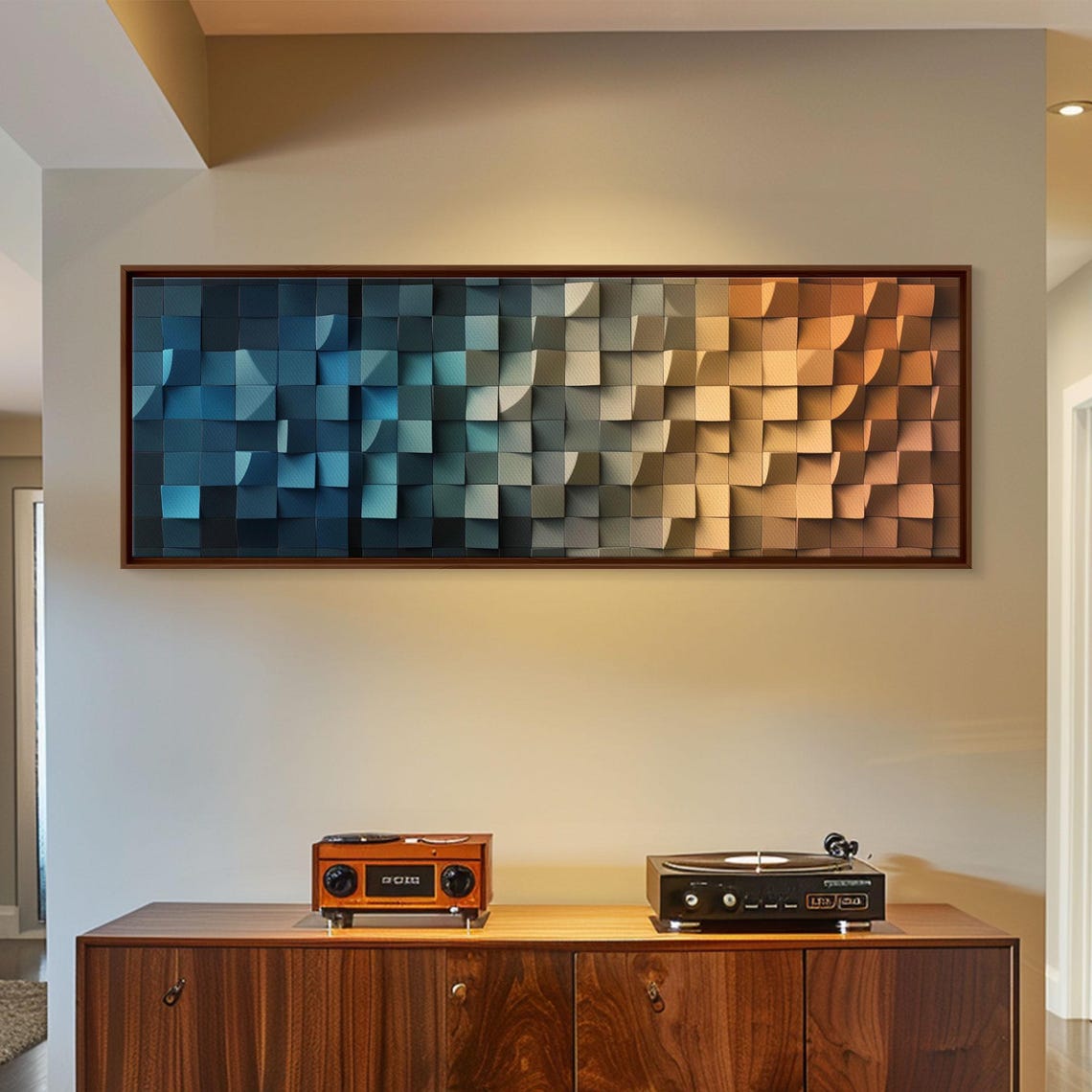 Geometric Mosaic Waves Blue Orange Abstract Modern Art Poster - Image 4