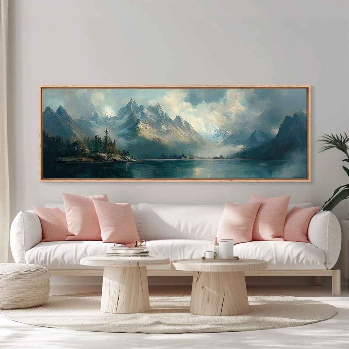 Stormy Misty Mountain Lake Dark Moody Landscape Painting Poster - Image 3