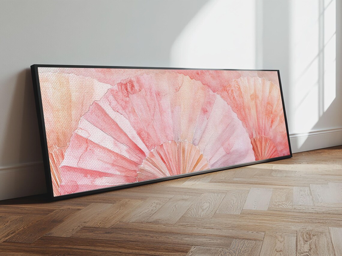 Pink Hand Fan Watercolor Floral Coastal Cowgirl Rustic Wall Art Print - Image 3