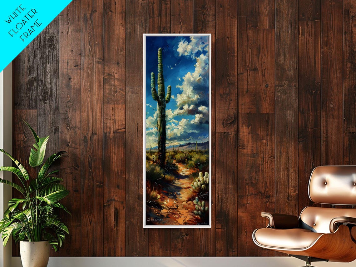 Tall Saguaro Cactus Desert Blue Sky Puffy Clouds Nature Poster - Image 2