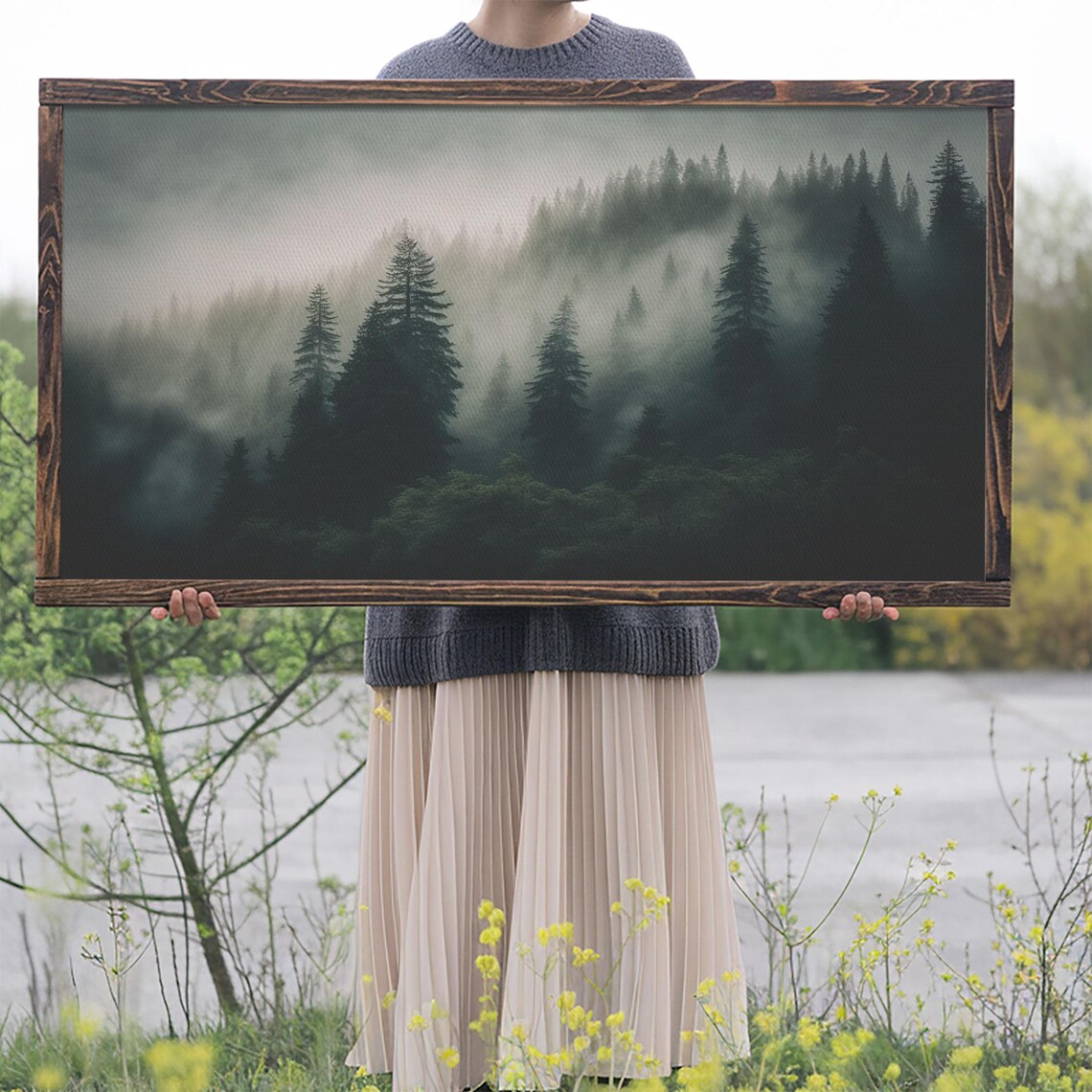 Morning Fog Over Mountain Forest, Misty Landscape Art Print - Image 2