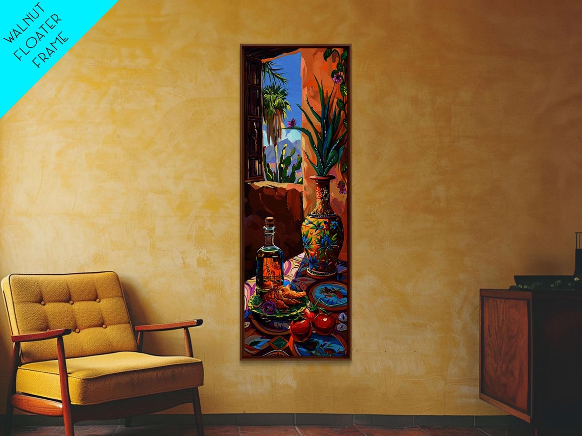 Tropical Landscape Art Print Framed On Vertical Food Art For Kitchen Spanish Inspired Coastal Art Print Modern Wall Art - Image 4