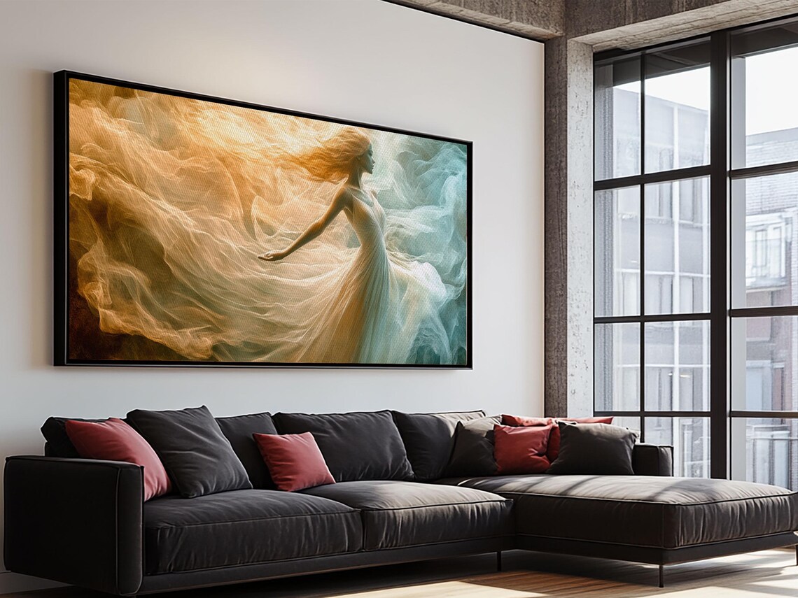 Ethereal Spirit Goddess Flowing Golden Fabric Moody Boho Wall Art Poster - Image 2