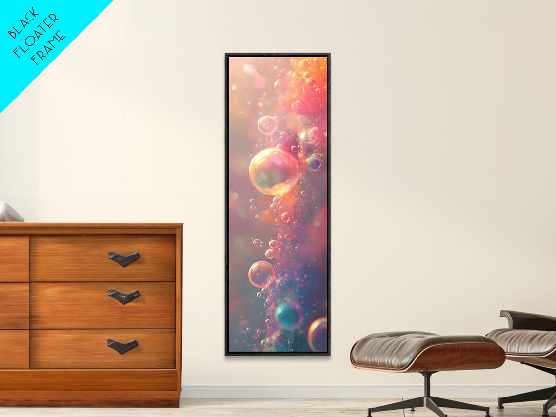Glowing Rising Bubbles Amber Teal Abstract Champagne Wall Art Poster - Image 2