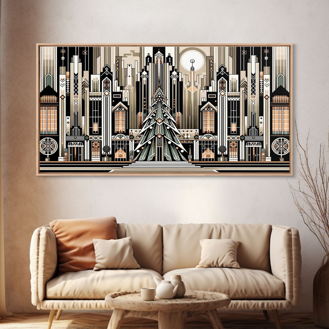 Art Deco Christmas Village, Retro Xmas Art Print - Image 4