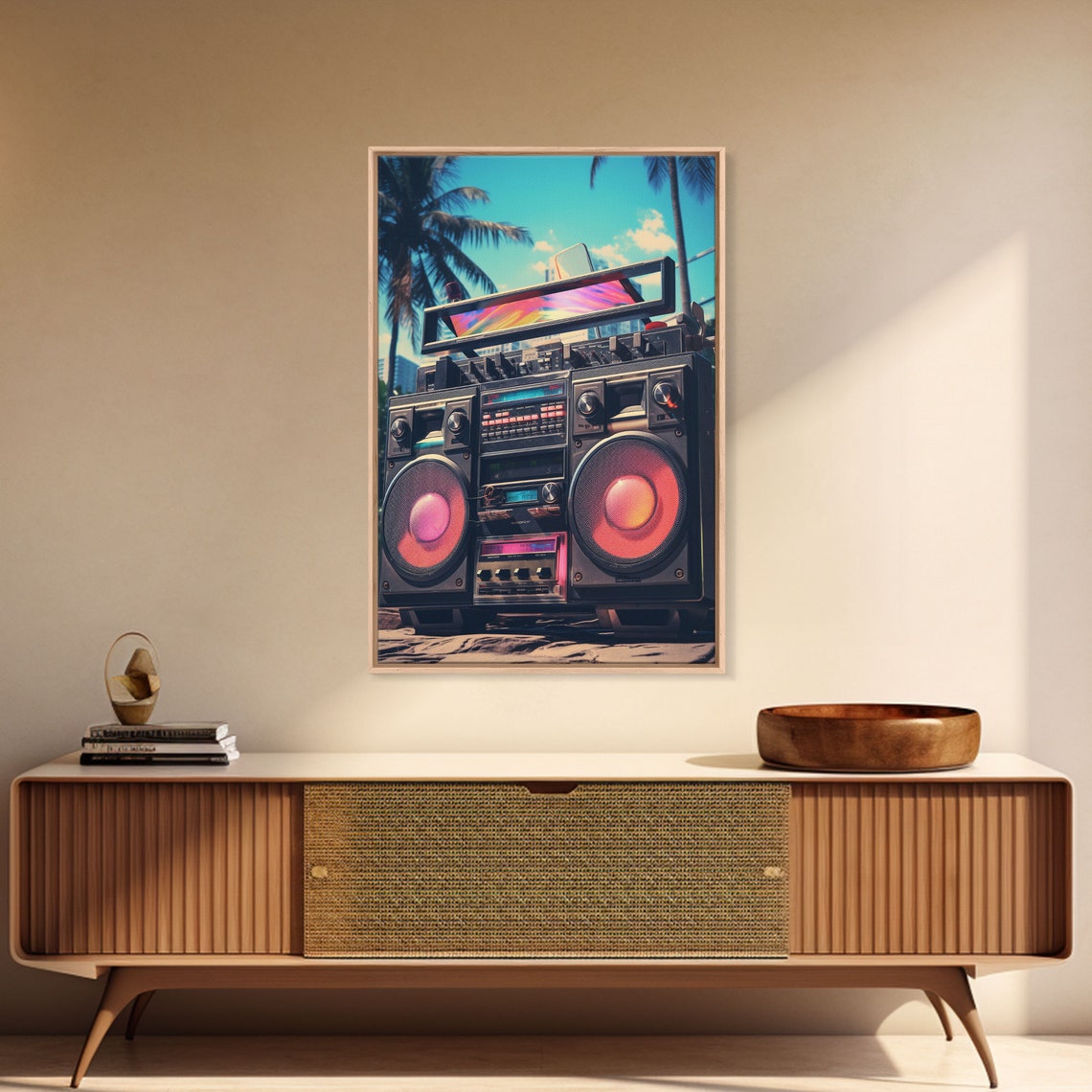 Vintage Boombox On Tropical Beach Retro Vaporwave Music Poster - Image 3