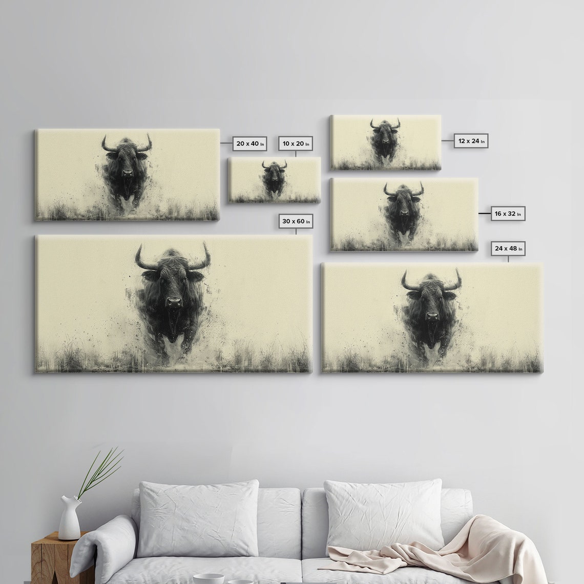 Charging Black Bull Ink Sketch Dramatic Western Style Poster - Image 2