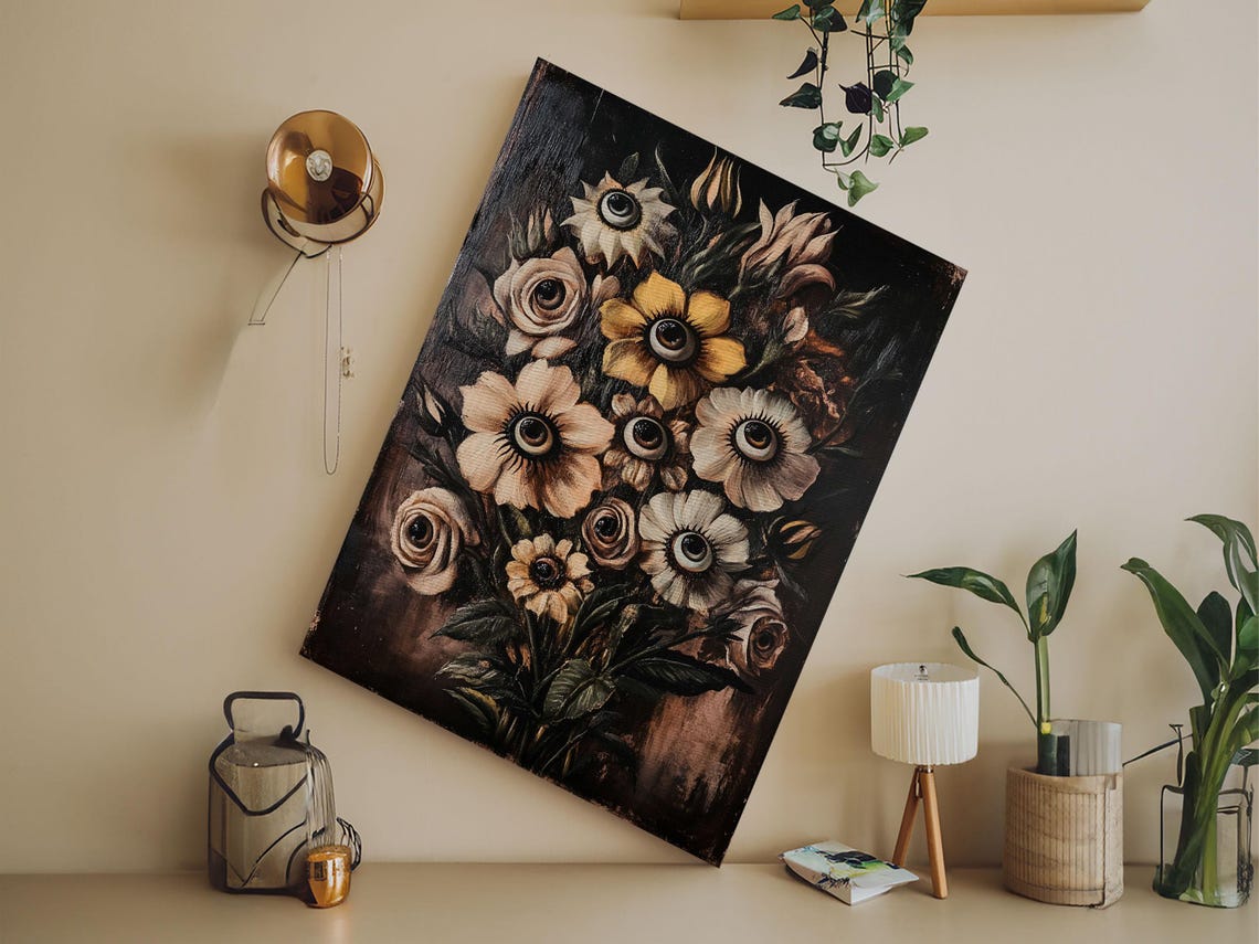 Dark Academia Flowers With Eyes Spooky Botanical Painting Print - Image 6