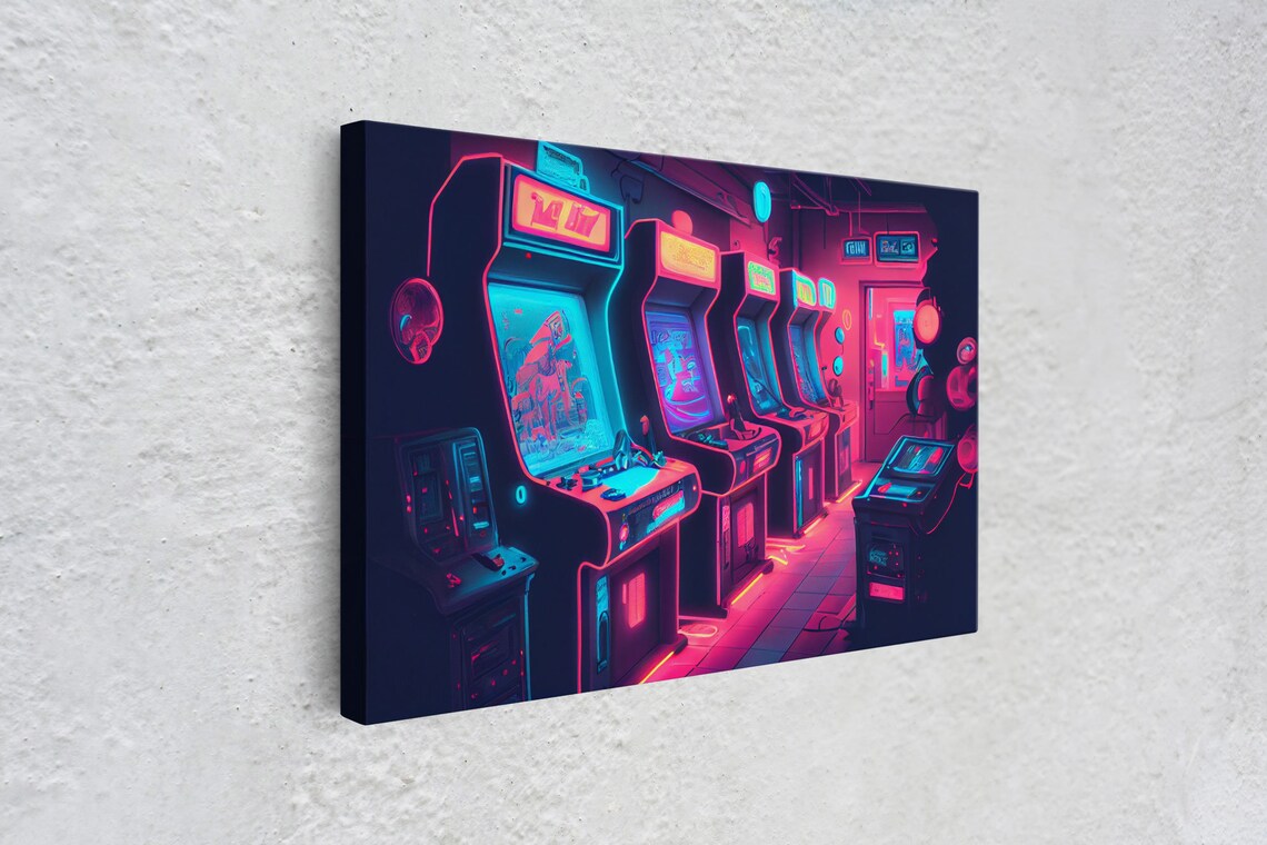 Synthwave Arcade Room Art Print, Retro 90s Neon - Image 4