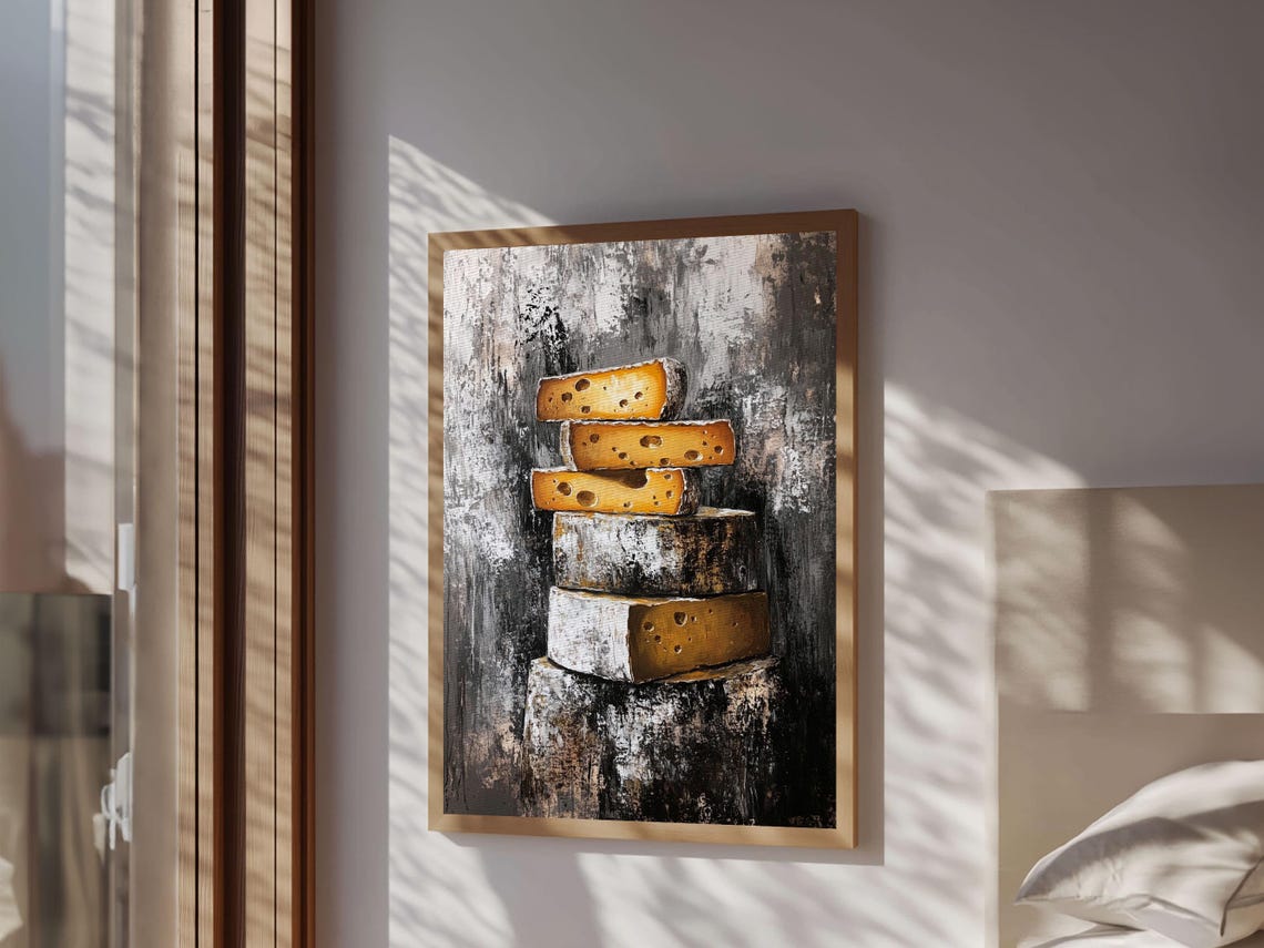 Stack of Aged Cheese Wheels Rustic Still Life Kitchen Wall Art Print