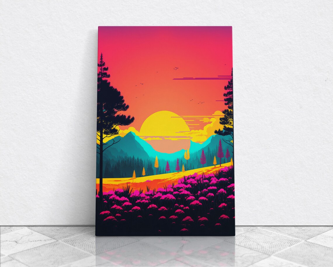 Retro Pop Art Landscape, Surrealist Psychedelic Art