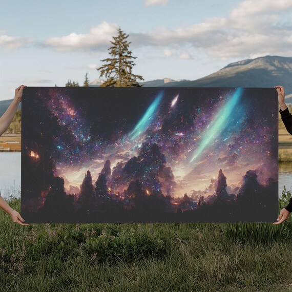 Aurora Borealis Landscape Print Mountains Of Norway Cool Wall Art Unique Wall Art Mountain Landscape Wall Art Space And Stars