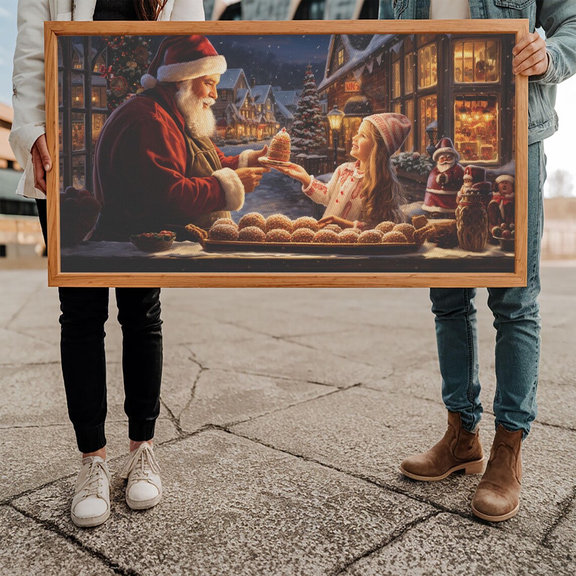 Santa Claus Handing Cake To Little Girl At Christmas Market Poster - Image 5