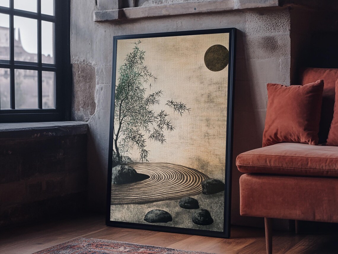 Zen Bamboo Garden Art Print, Minimalist Wabi Sabi